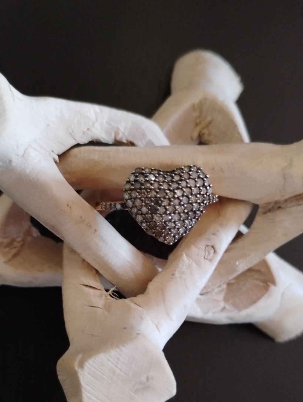 Natural Champagne Diamond Heart Ring In Rose Gold Vermeil Over 925 Silver - Picture 4 of 7